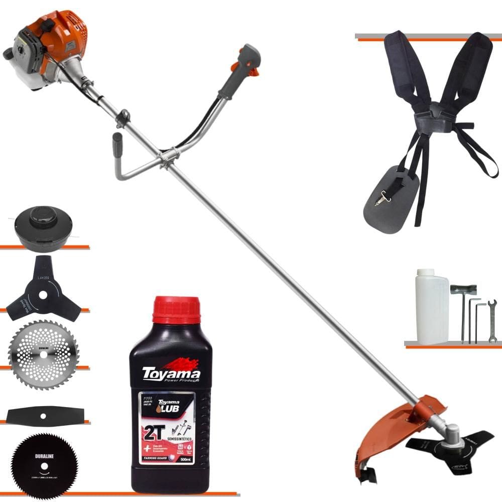 Roçadeira Multifuncional Tekna RL430ACNTK À Gasolina 43cc 1,7HP 9.000rpm Completa 5 Em 1 Com Carretel + Kit 4 Lâminas de Corte + ÓLEO TOYAMA 2 Tempos