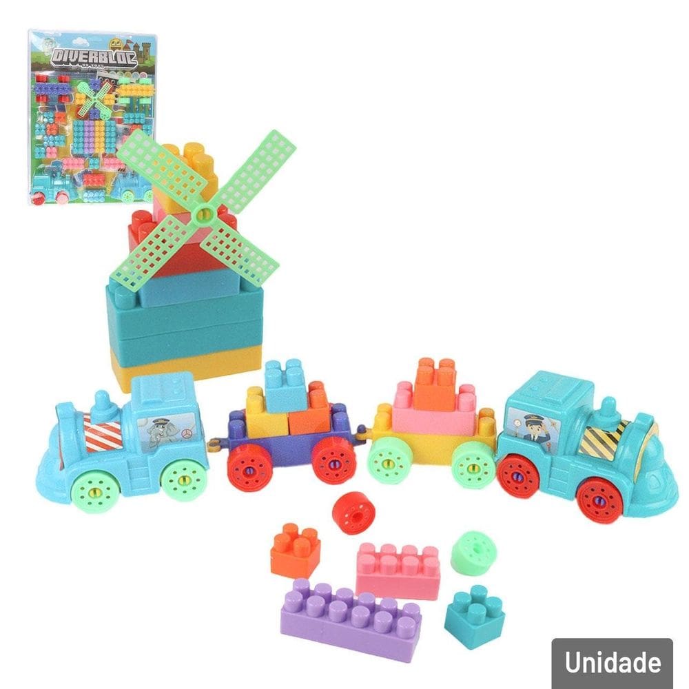 Blocos de Montar 56 Peças Carrinho Color - Tudo em Caixa