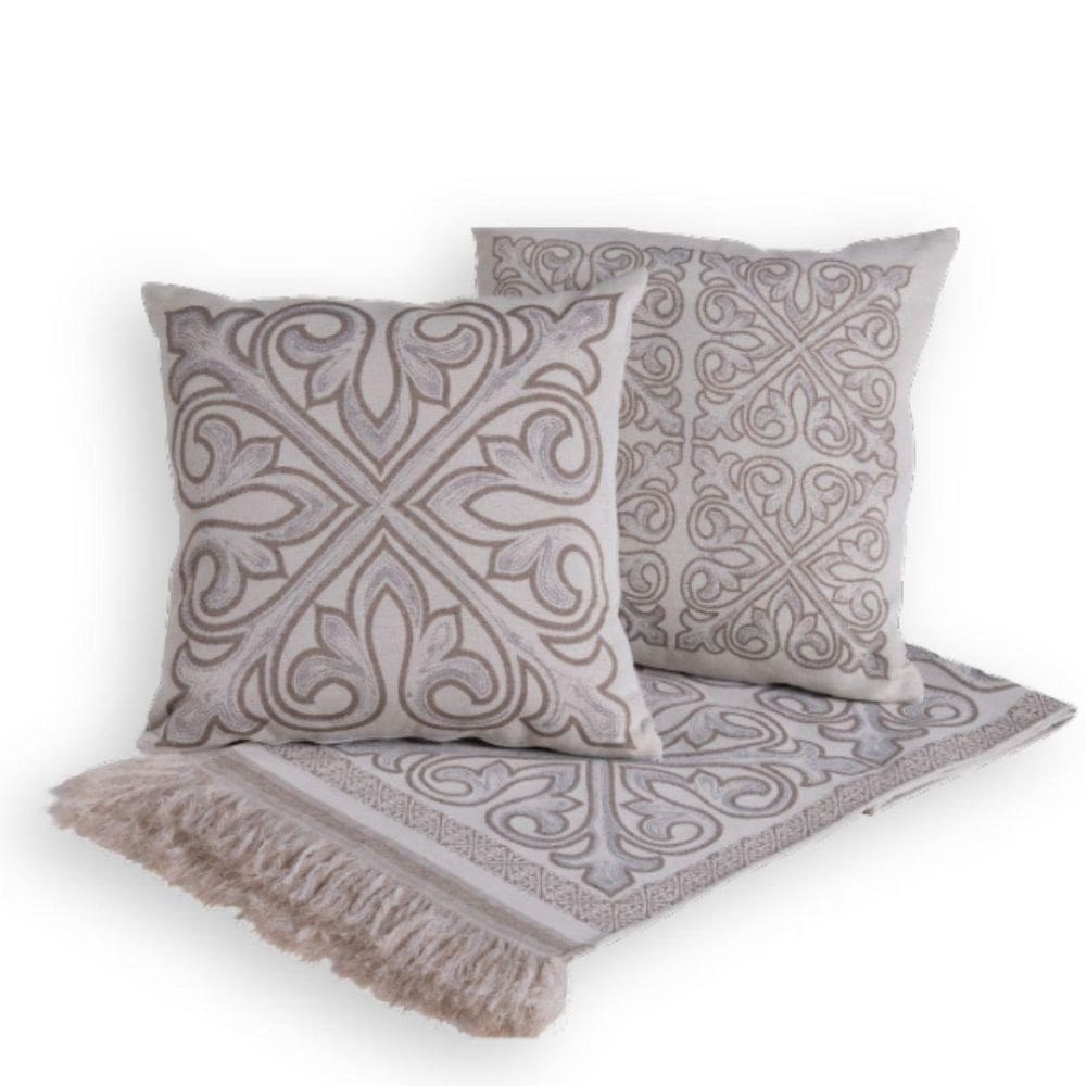 Kit Xale Com Almofadas Grécia Jacquard Dupla Face 5 Peças