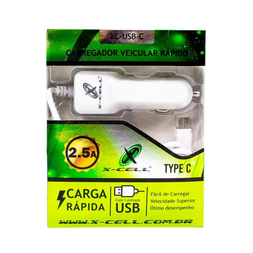 Carregador Veicular X-Cell Ultra Rapido Usb Tipo C 2.5A