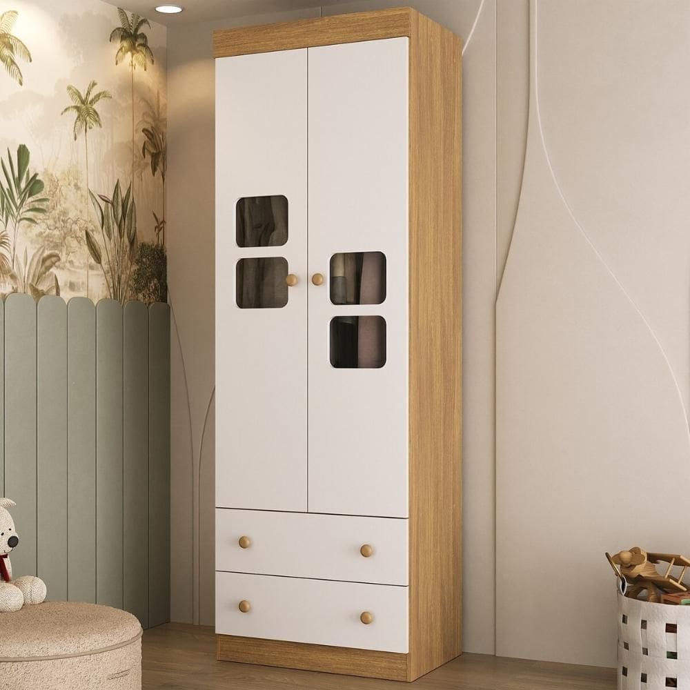 Guarda-roupa Infantil 62cm 2 Portas com Vidro e 2 Gavetas Brisa Multimóveis MP4424