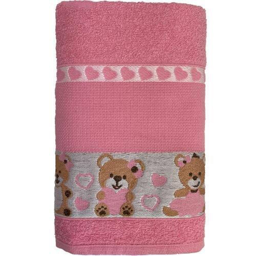 Toalha De Banho Infantil Rosa Urso Ponto Cruz Faap 70X110Cm