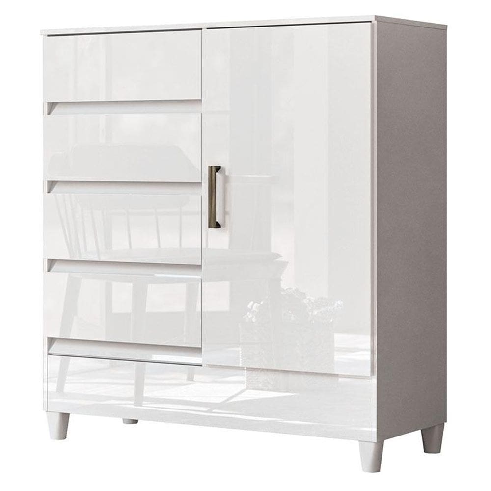 Comoda 1 Porta 4 Gavetas Fit Branco Brilho - Santos Andirá