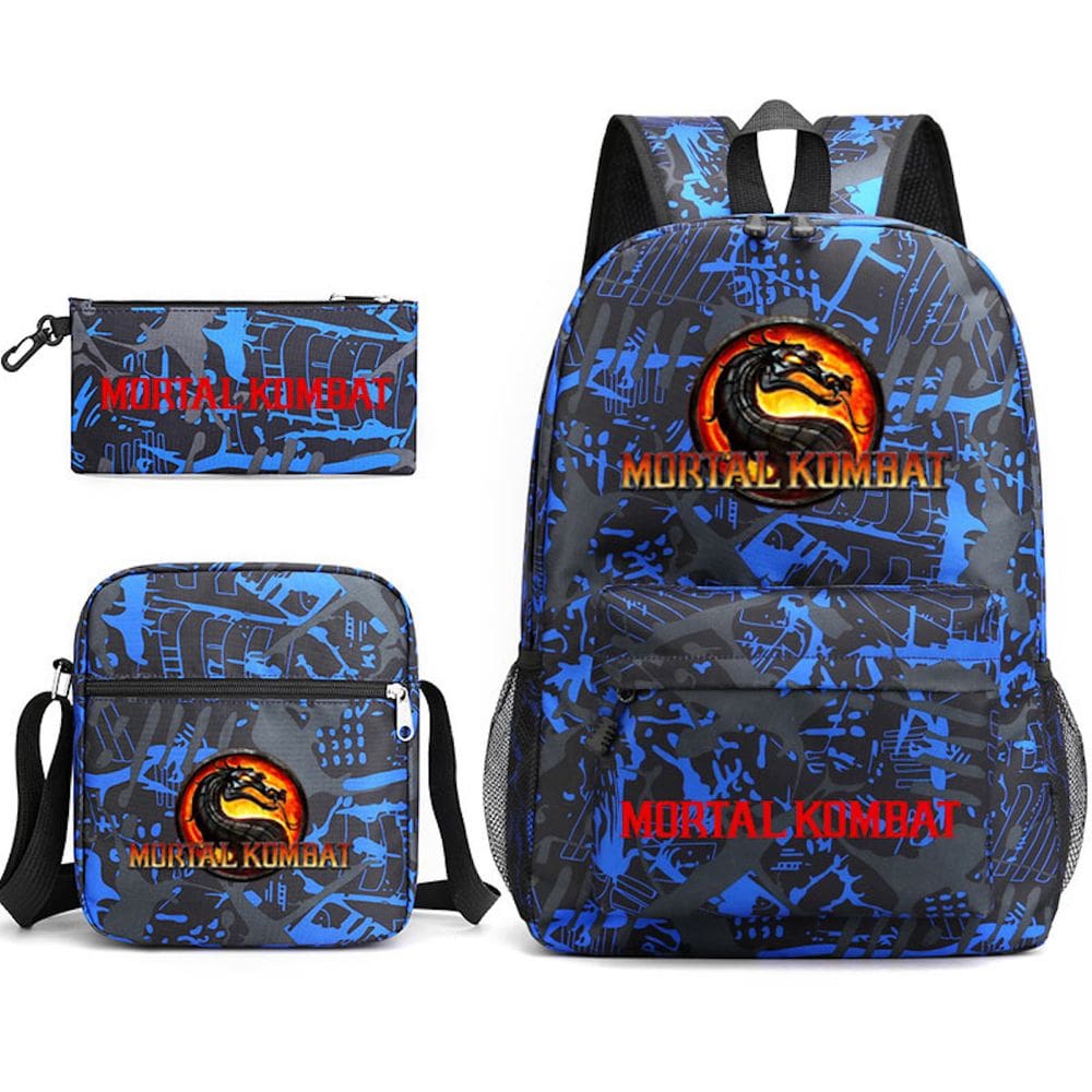 Conjunto de mochilas escolares Mortal Kombat, 3 peças com bolsa de ombro