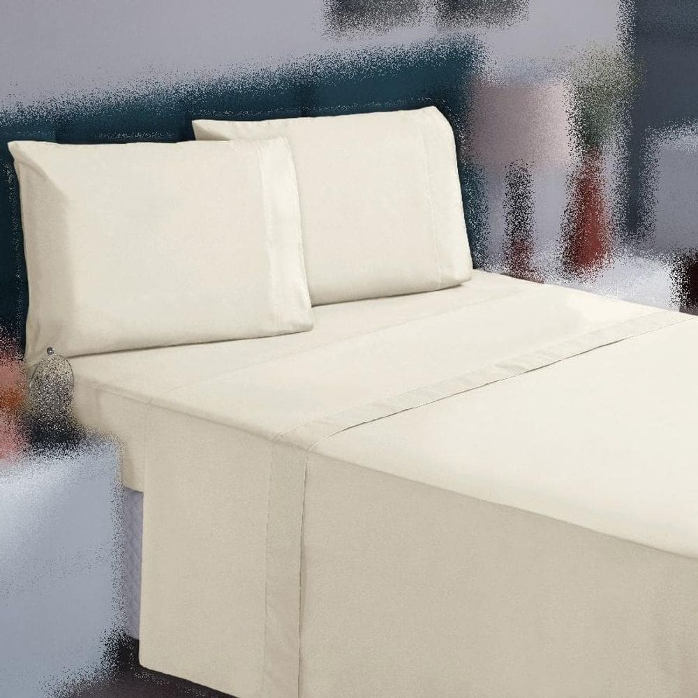 Jogo Cama Queen 3P Lençol Sem Elástico + Fronha 100% Algodão