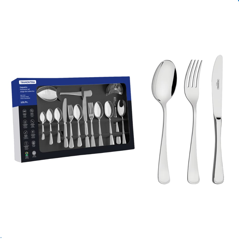 Jogo de Talheres 101 Peças Tramontina Mônaco 66917030 Inox