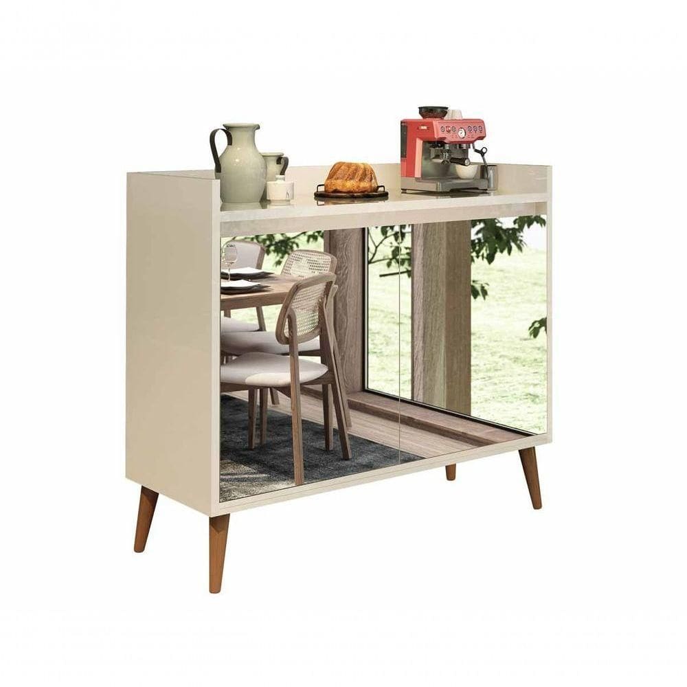 Balcão Buffet Retrô Com Espelho Delta 2 Portas Off White - Moveisaqui