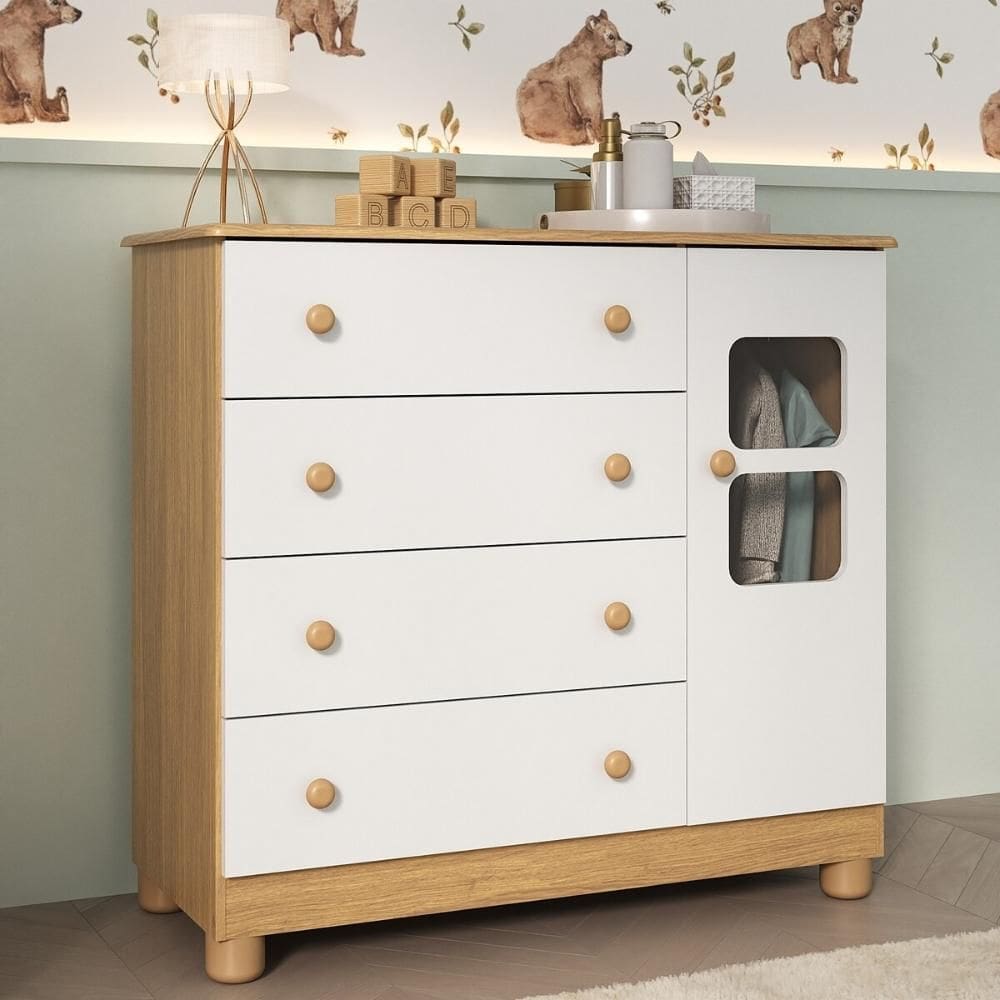 Cômoda Infantil 95cm 1 Porta com Vidro e 4 Gavetas Sol Multimóveis MP4422