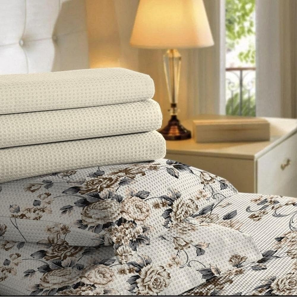 Kit 2 Fronhas Travesseiro 50X70 Piquet Estampa Floral Bege