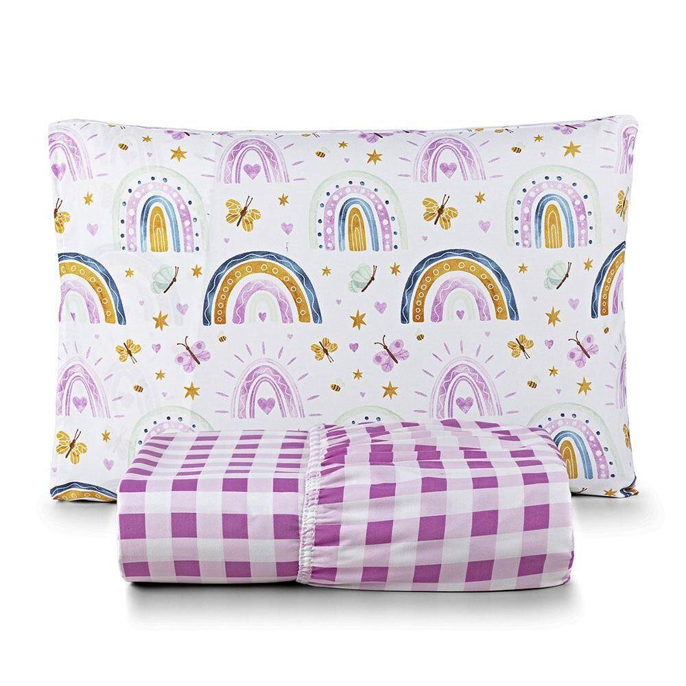 Jogo Lençol Lutti Infantil 200 Fios 2 Peças Arco Íris Rosa