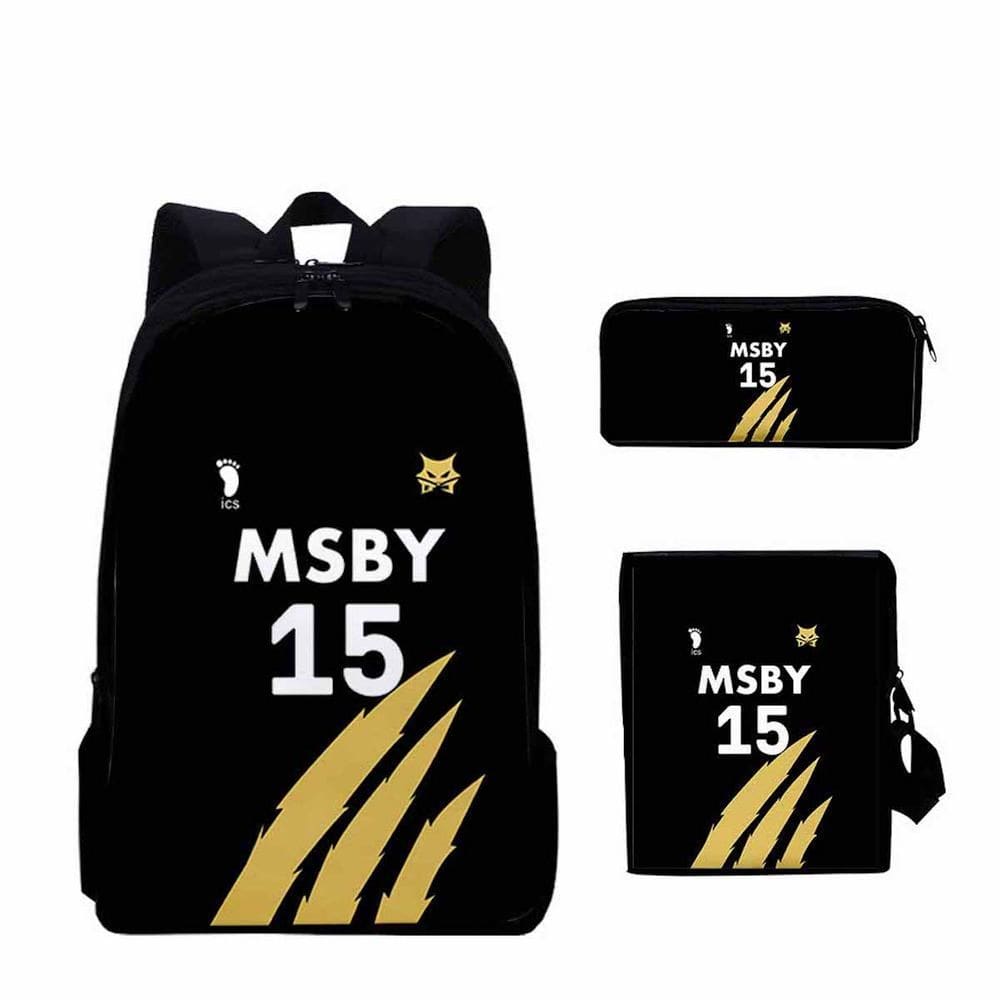 Conjunto de mochilas Haikyuus MSBY 15 Cartoon Kids School Nylon