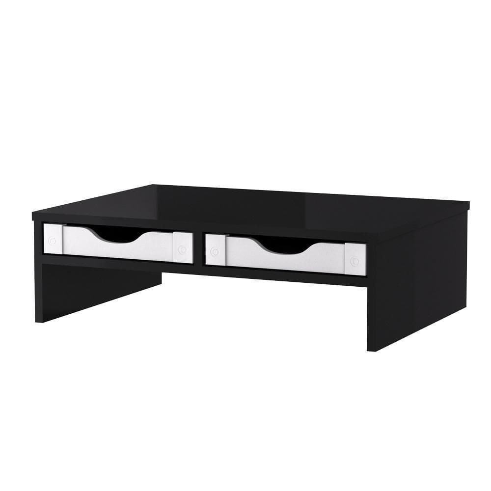 Suporte Monitor Preto 2 Gaveta Branca Horizontal