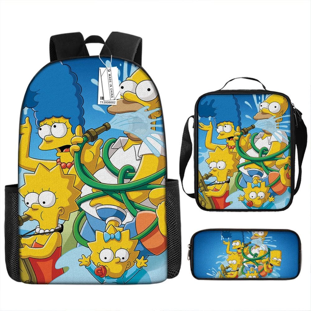 Conjunto de mochilas Simpsons Cartoon Kids School, 3 peças de nylon