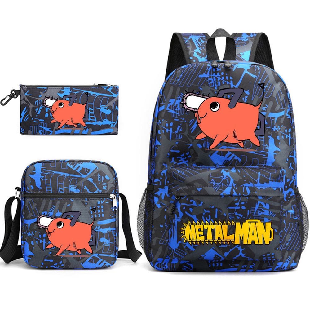 Conjunto de mochilas, 3 peças, motosserras, bolsa escolar de anime Mans Pochita