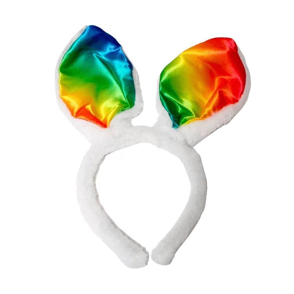 Tiara Arquinha Pelúcia Coelho Branco Orelhas Arco-Íris