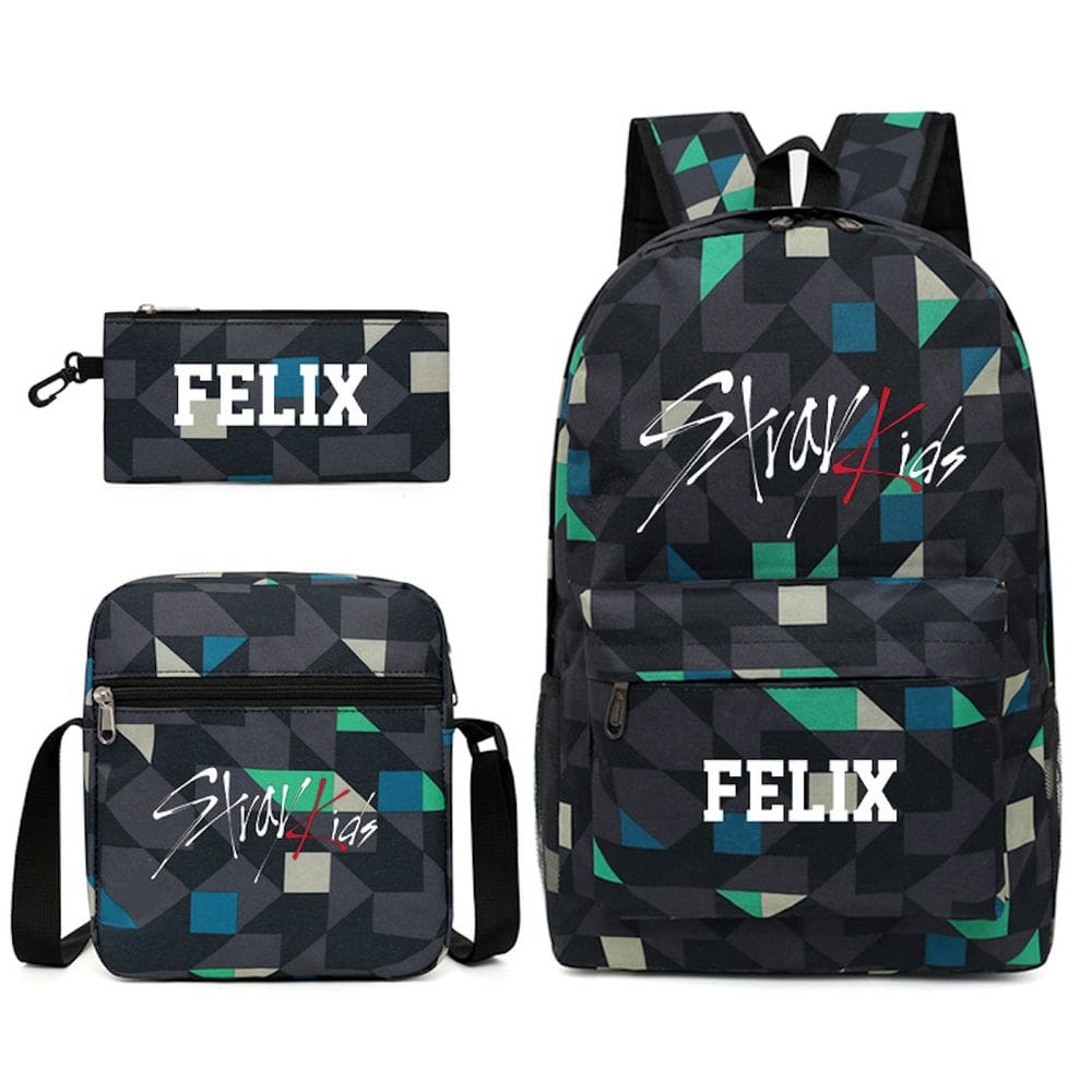 Conjunto de mochilas escolares Strays Kids, 3 peças com bolsa de ombro e estojo para canetas