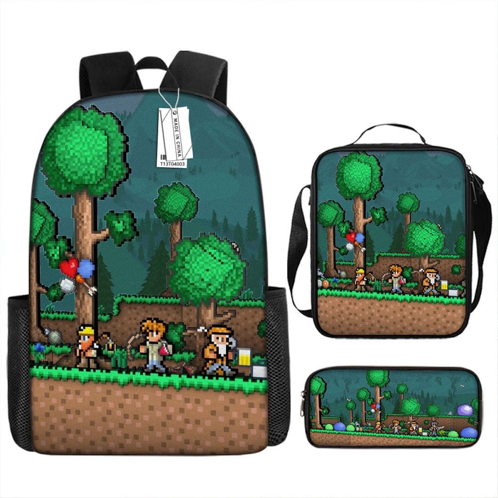 Conjunto de mochilas Terrarias Cartoon Kids School 3 unidades de anime