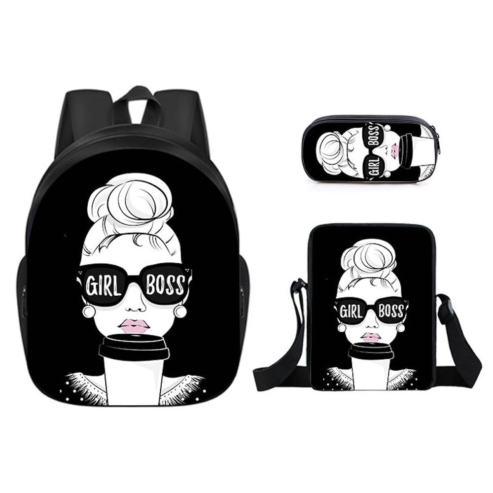 Conjunto de mochilas Afro Lady Satchel Kids School, 3 peças