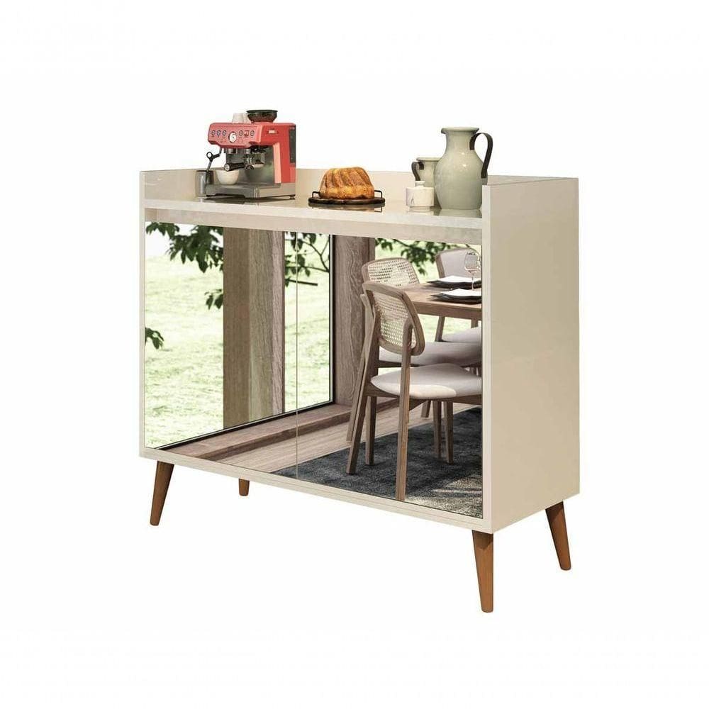 Buffet Aparador Retrô Com Espelho Delux 2 Portas Off White - Moveisaqui