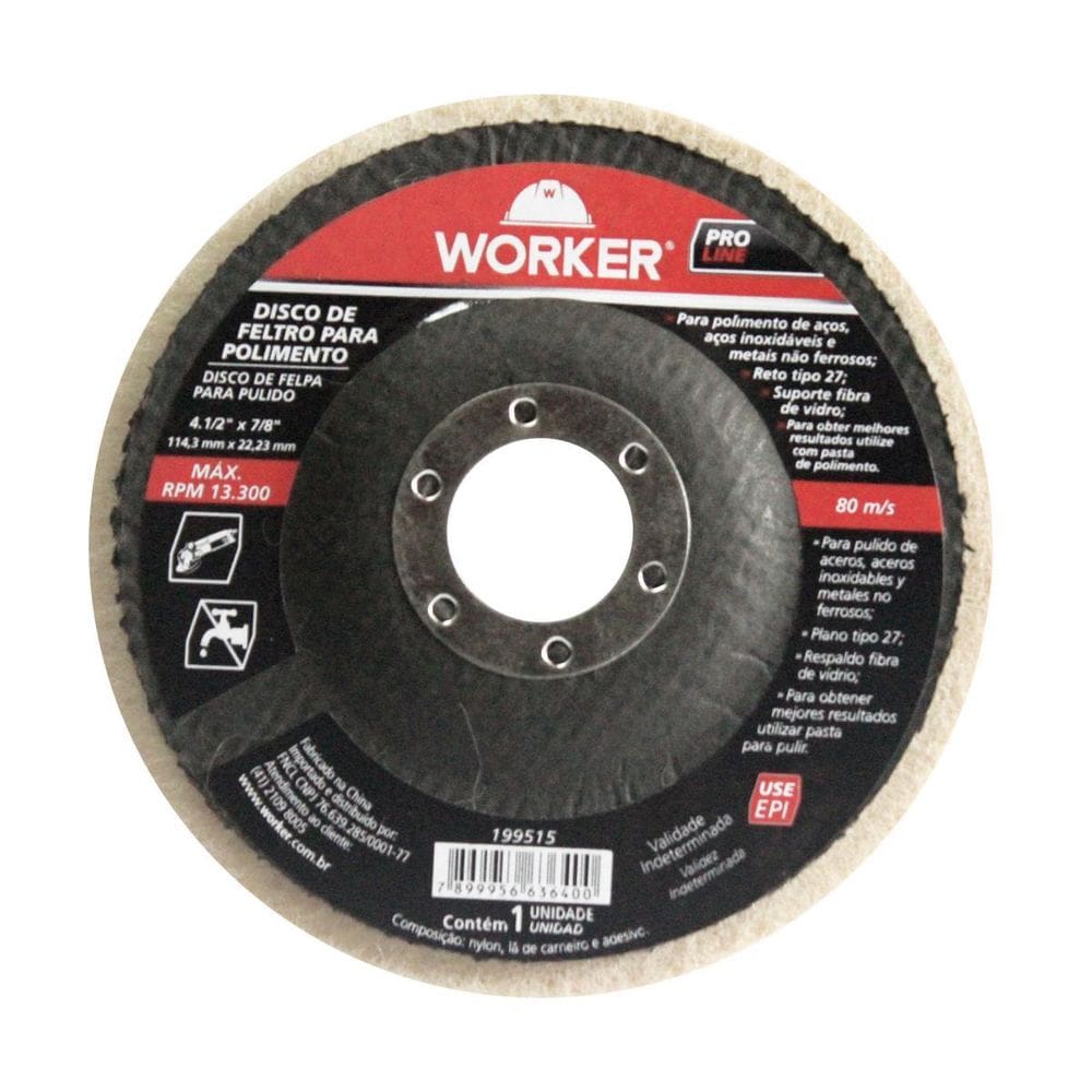 Disco De Feltro 4.1/2 Para Polimento Worker