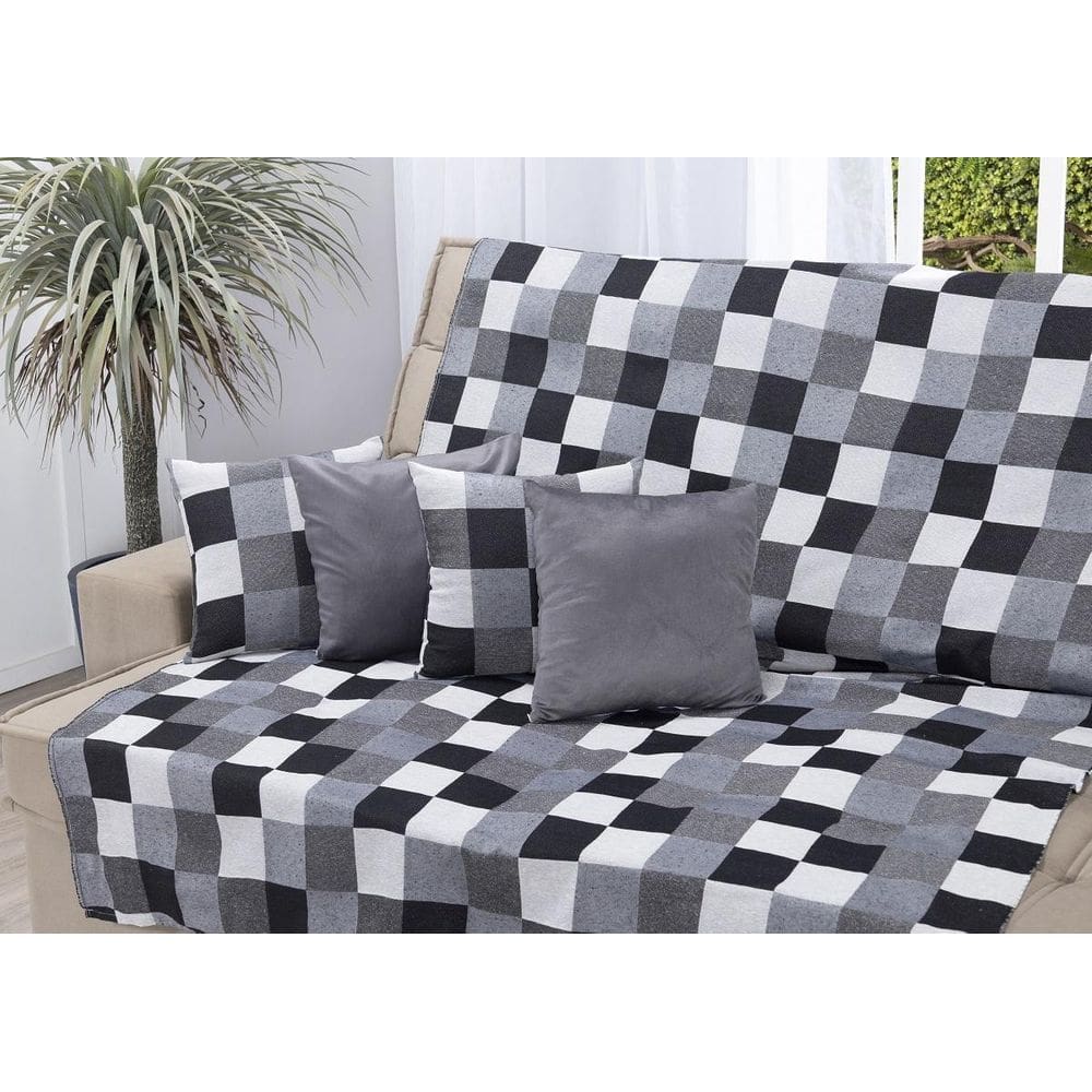 Kit Manta Sofá 1,35 X 1,50 + 4 Capas Almofada Jacquard E