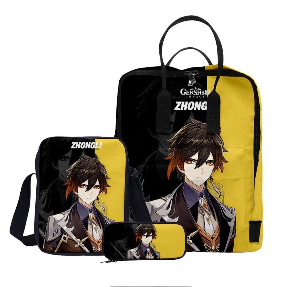 Conjunto de mochilas escolares Genshins Impacts Mochila com impressão 3D para crianças