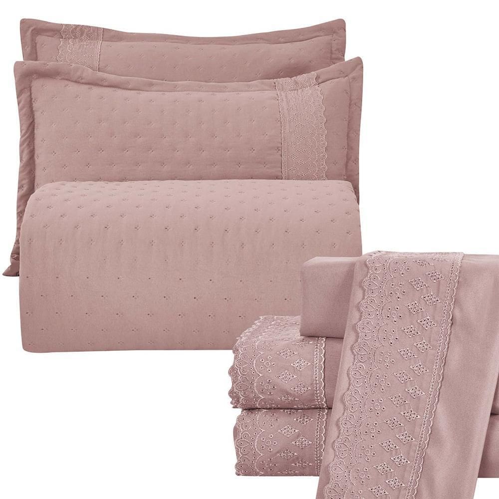 Kit Cobre Leito E Lençol Casal Melody Dupla Face 7 Peças