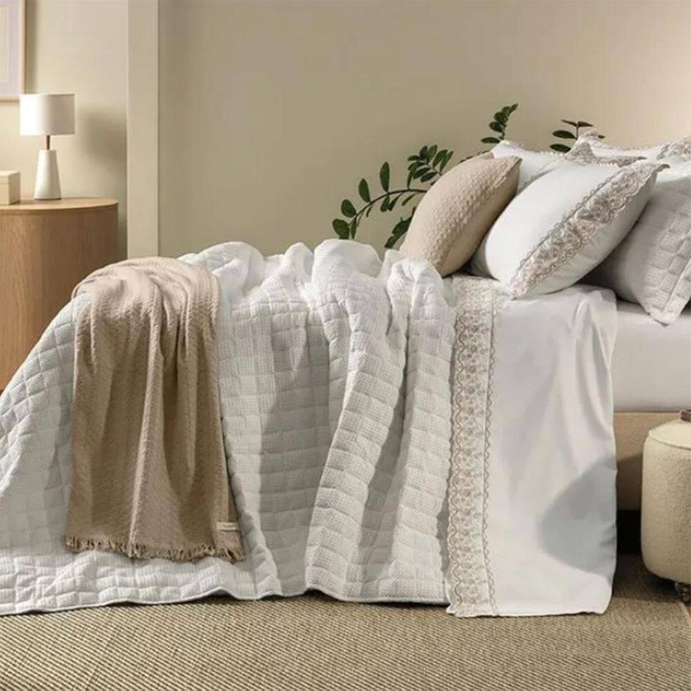 Jogo Cama Casal Bordado 200 Fios Percal Antônia 100% Algodão