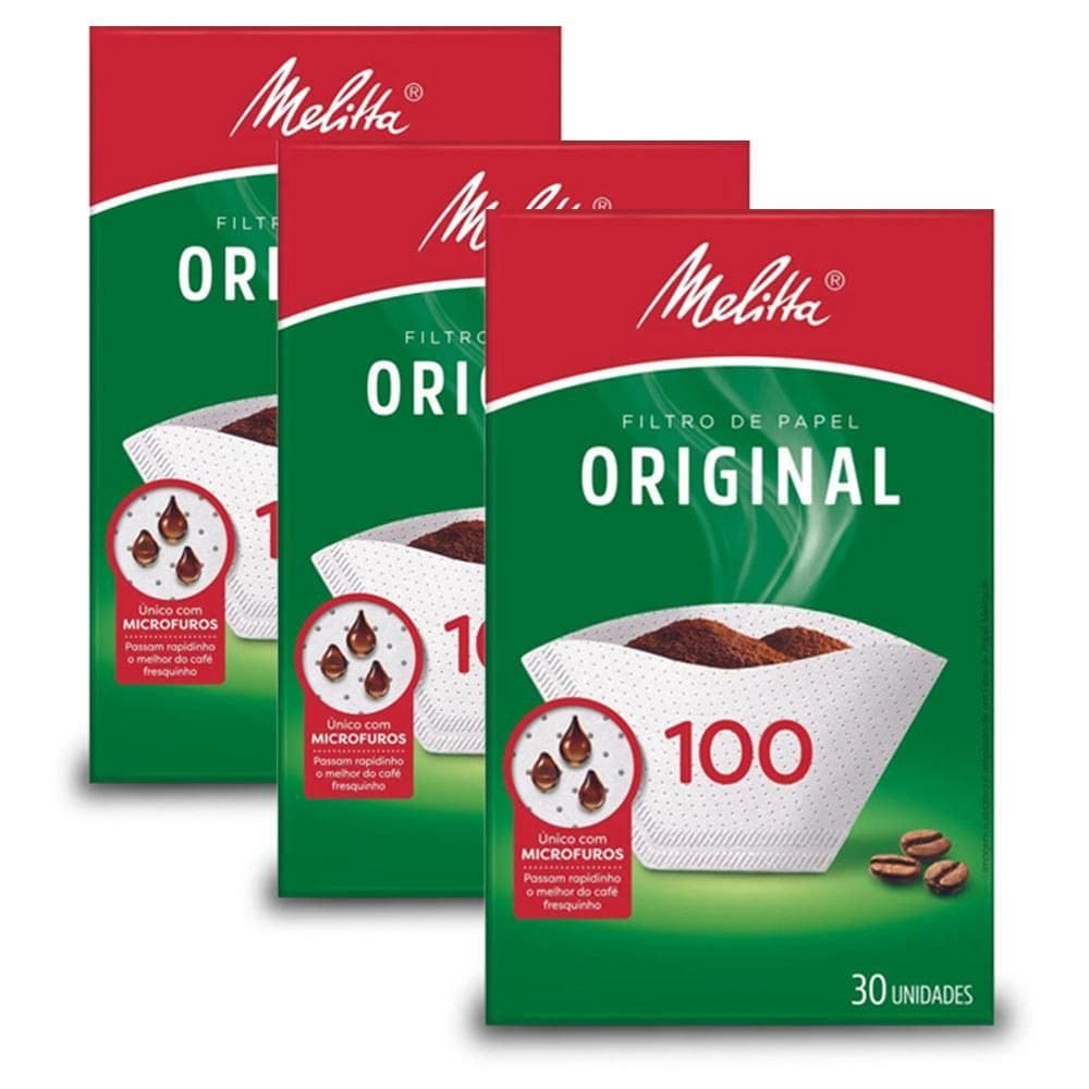 Filtro De Papel Melitta 100 Kit 3 Pacotes Com 30 Unid