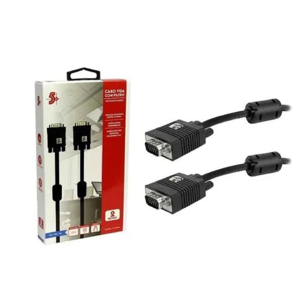 Cabo Vga Macho + Vga Macho - Com Filtro - Preto - 3M