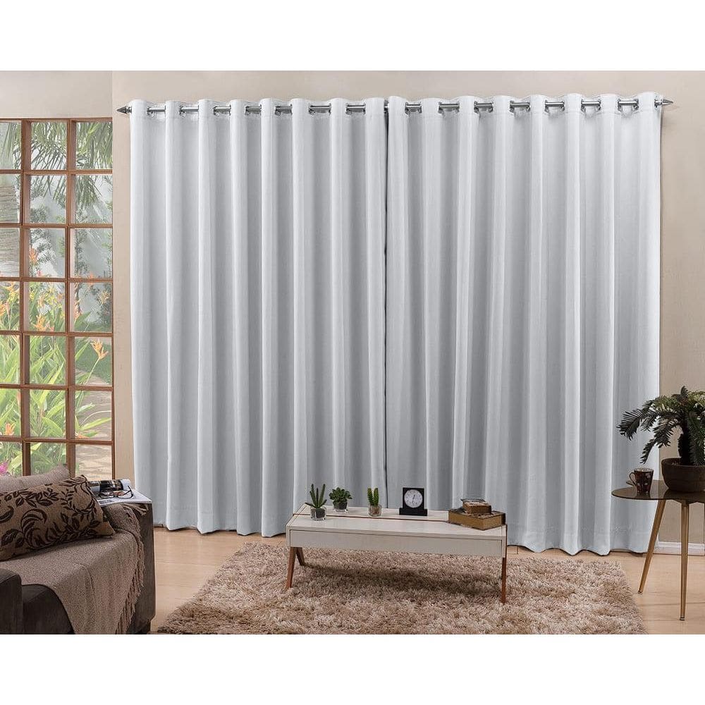 Cortina De Varão Branco Gelo 3,00X2,60 Blecaute Tecido