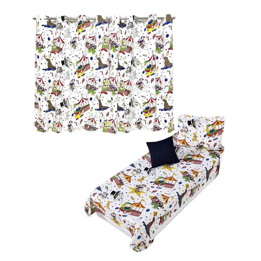 Kit Colcha Cobre Leito + Cortina Infantil Solteiro 4P Menino