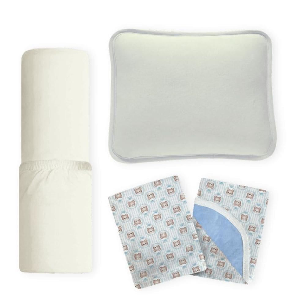 Kit Berço Branco Azul Fronha Lisa + Lençol Liso + Manta