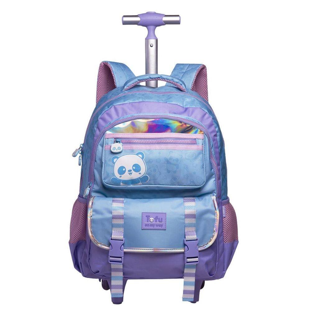 Mochila De Rodas Panda Escolar Meninas Holográfico Azul