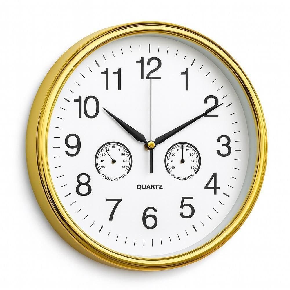 Relogio Analogico De Parede Termometro E Higrometro Decorativo Design Elegante Ambientes Dourado