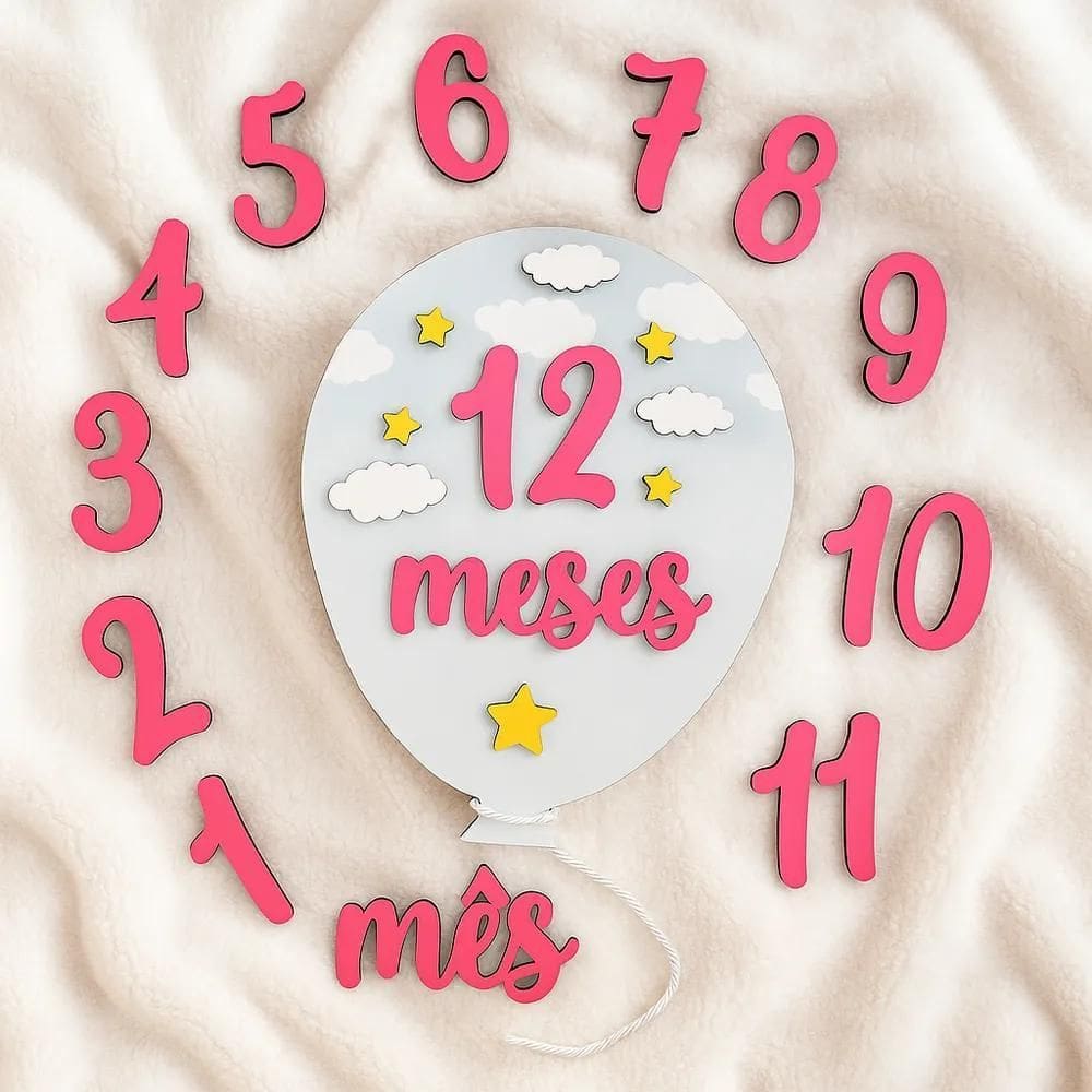 2X Kit Mesversário Balão E Nuvens Para 12 Meses De Fotos Beb