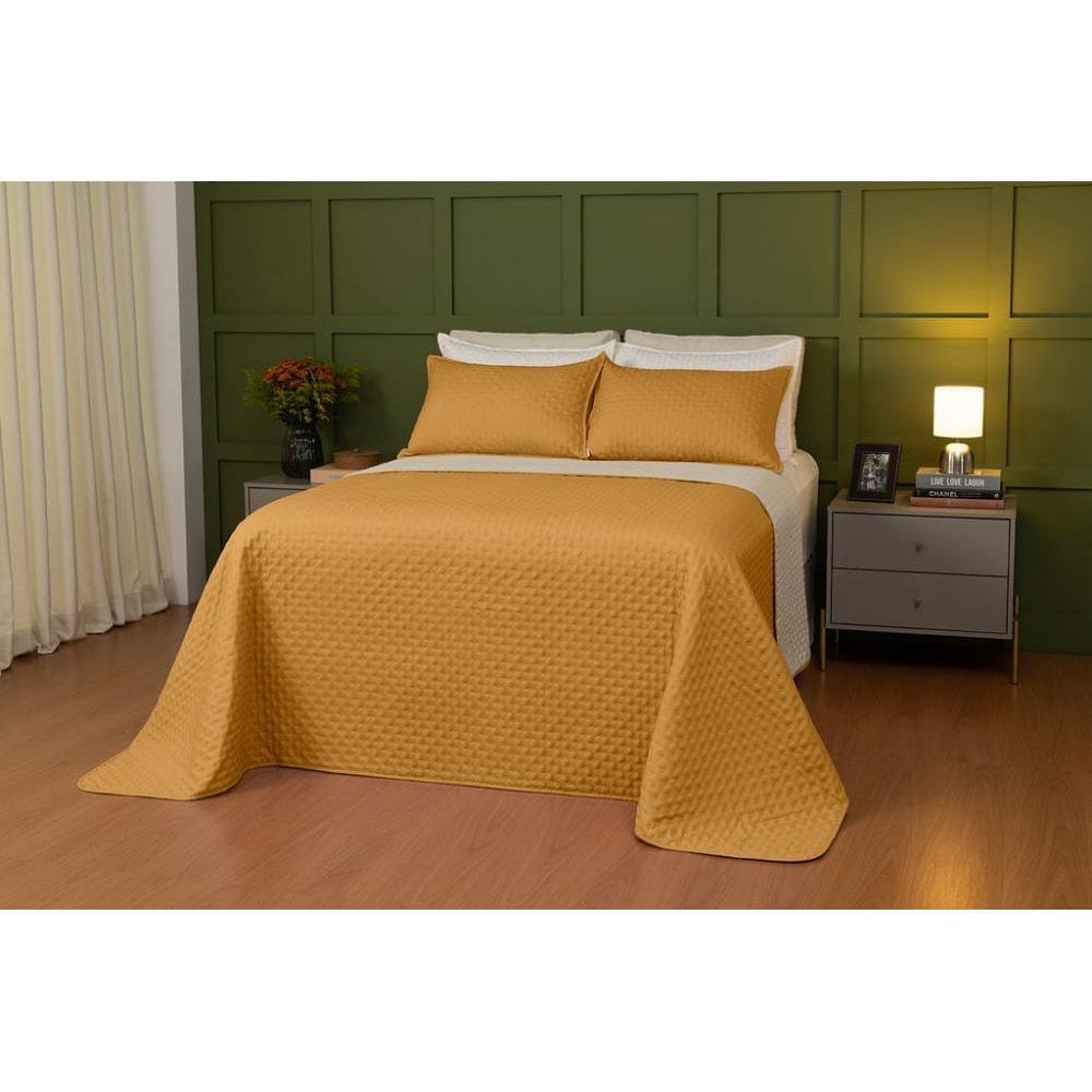 Cobre Leito Casal Comfy Dupla Face Lavive Açafrão E Bege