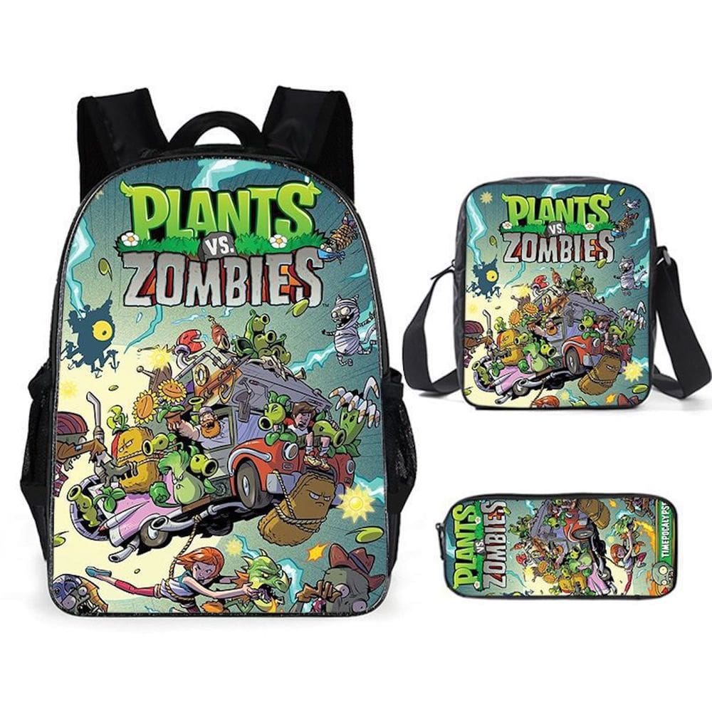 Conjunto de mochilas Plants Zombies Cartoon Kids School 3 unidades