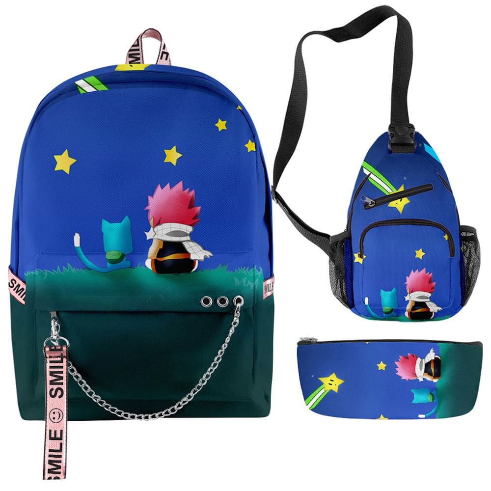Conjunto de mochilas Fairys Tails com impressão 3D para crianças ou estudantes