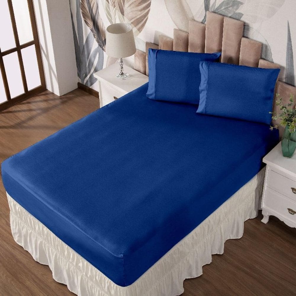 Jogo De Cama Queen Lençol E Fronha Prático Malha Lisa 3 Pç