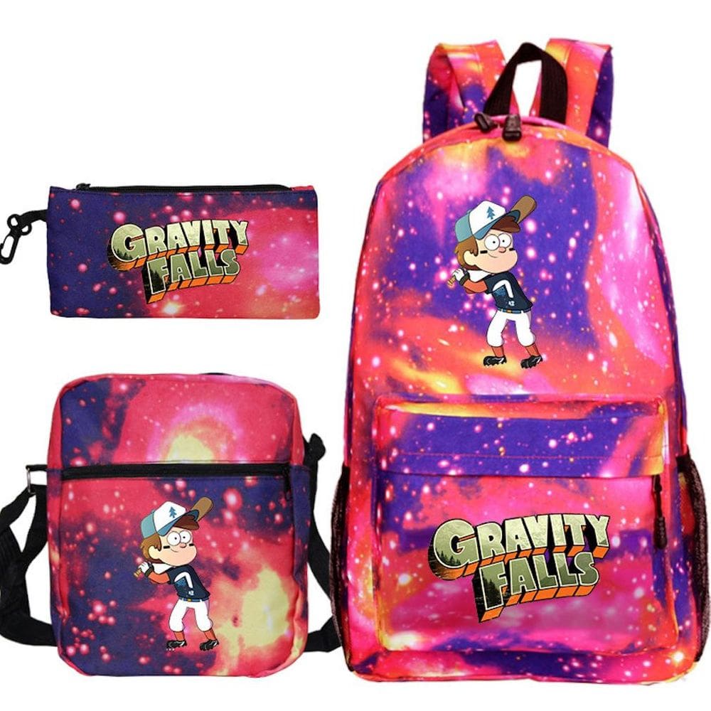 Conjunto de 3 mochilas escolares casuais de anime Gravity Falls Satchel
