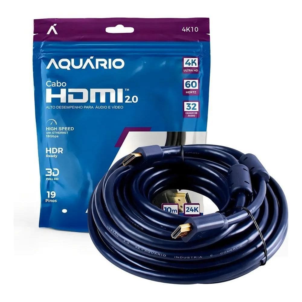2X Cabo Hdmi 10M Full Hd 2.0 Aquario 4K
