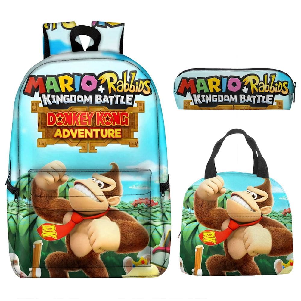 Conjunto de mochilas escolares Marios Bros Donkey Kong para crianças, 3 unidades