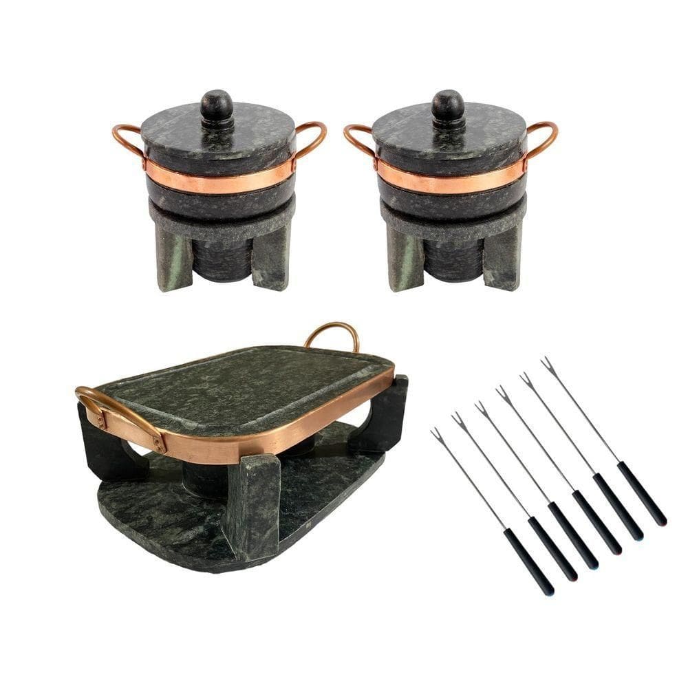 Churrasqueira Oval 31 Cm Com 02 Panelas 500 E 800 Ml E Rechauds + 6 Garfinhos De Fondue