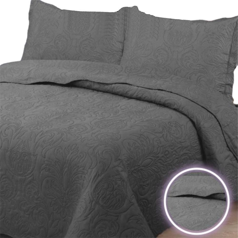 Colcha King Bouti Dupla Face 03 Peças - Cinza Escuro