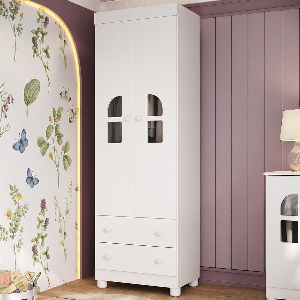 Guarda-roupa Infantil 62cm 2 Portas com Vidro e 2 Gavetas Nina Multimóveis MP4502