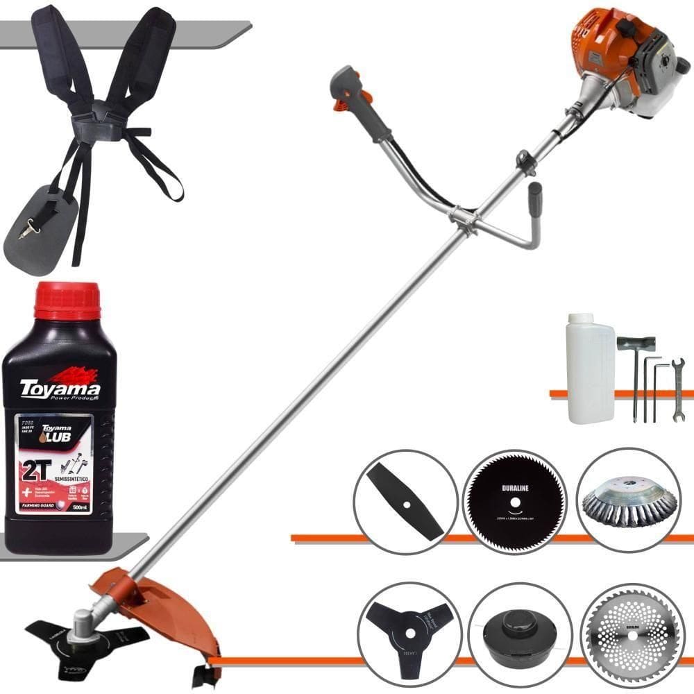 Roçadeira Tekna + Faca 2p 3p 40d 80d + Escova + óleo Toyama