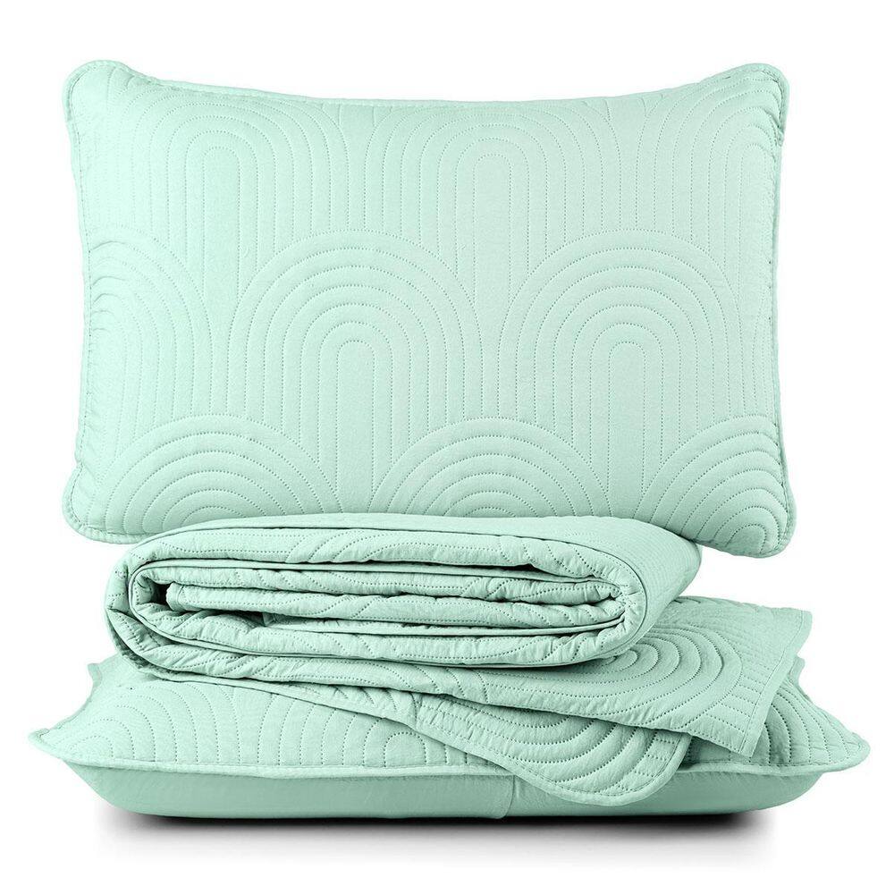 Kit Colcha Arcos Queen Dupla Face Matelado 200 Fios 3P Verde