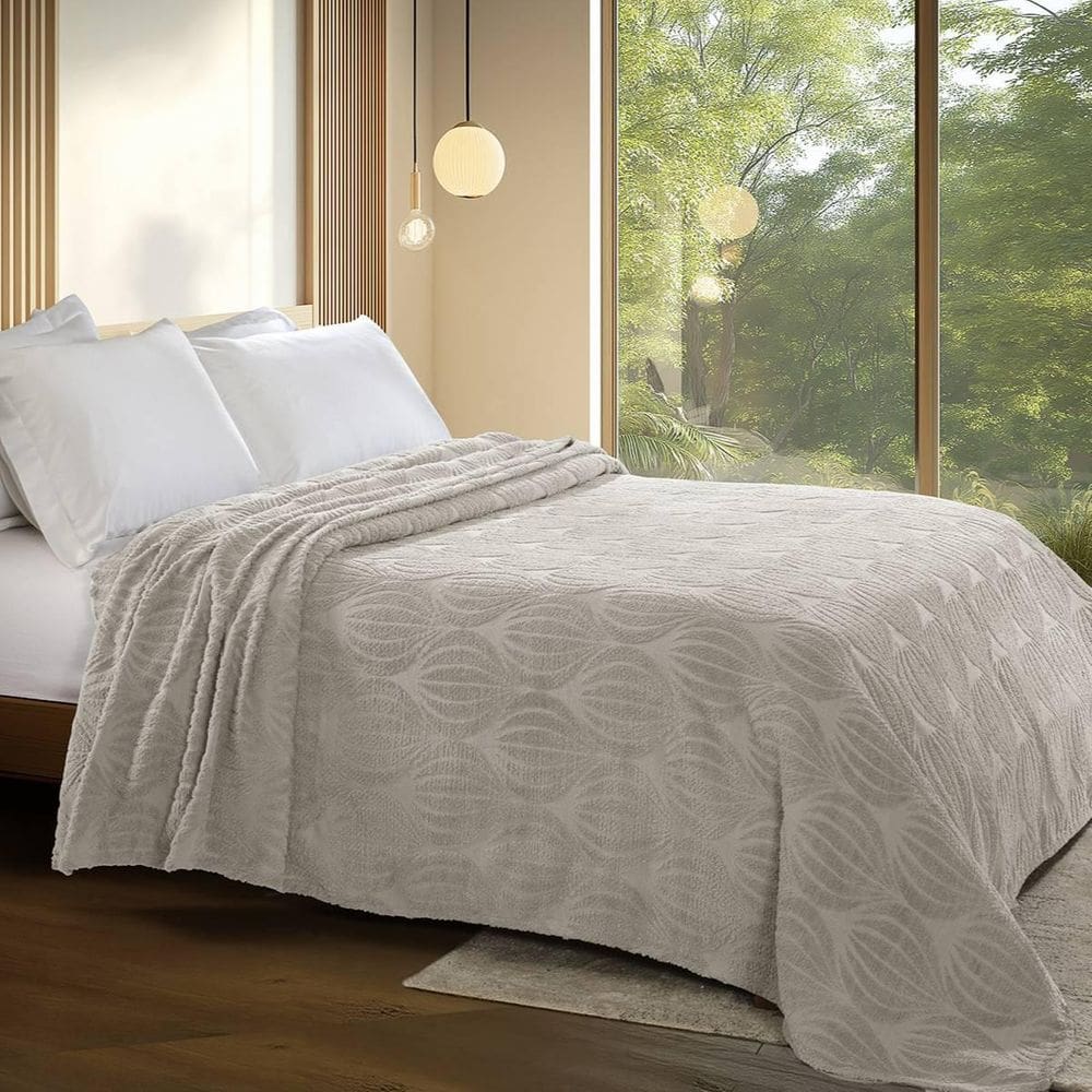 Colcha Chenille Jolitex Solteiro Encanto Toque Algodão Bege