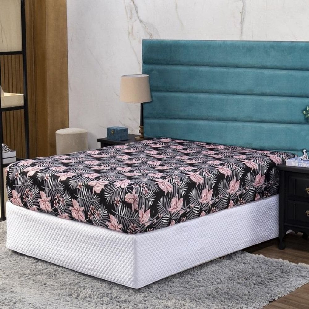 Lençol Casal Com Elástico Prático Malha Estampada 1 Peça